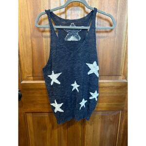 CUPSHE Women's Navy Blue Knit Tank Top with White Stars Size M